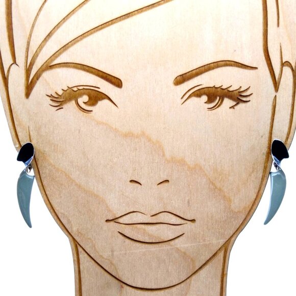 Grey and Black Classy Earrings, Vintage Sleek and Stylish Enamel Drop Clip Ons - Picture 1 of 4